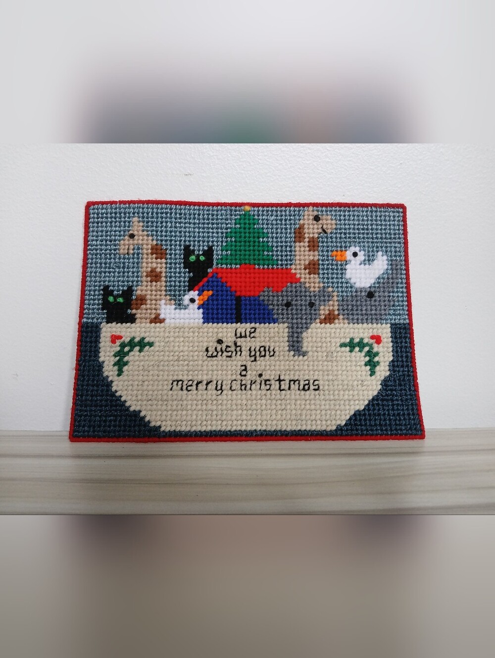 Vtg Handcrafted Plastic Canvas Needlepoint Christmas Noah's Ark Animals